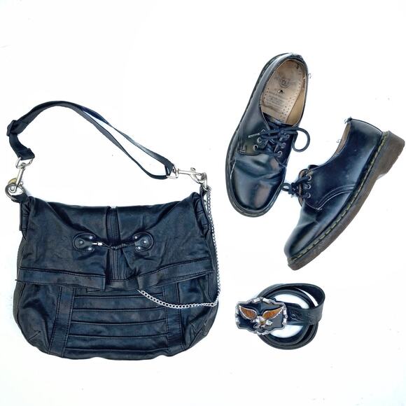 SOLD Reworked Marc New York Moto Leather Shoulder Bag w/ Silver Chain - Picture 8 of 16